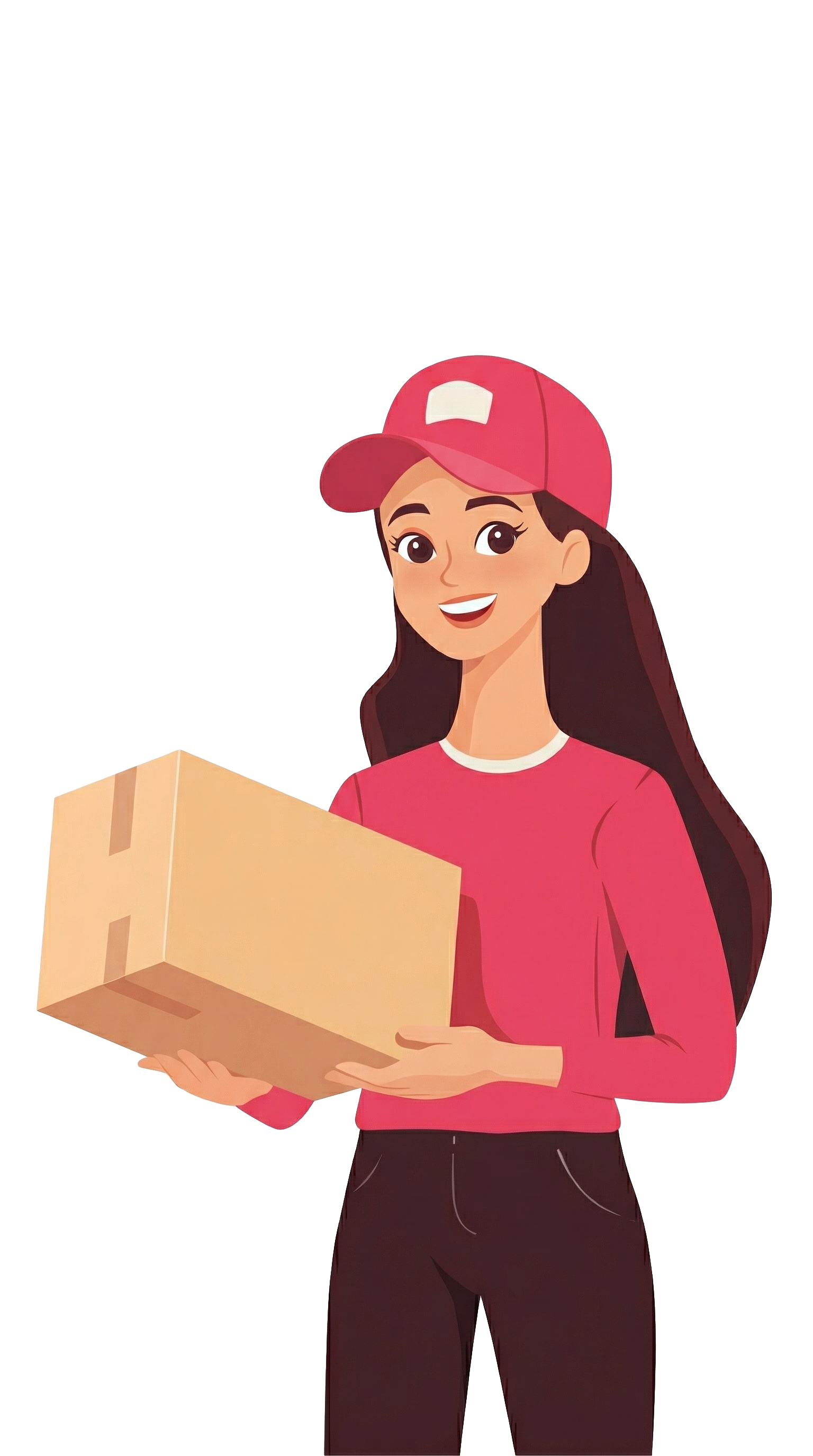 Happy delivery girl holding onto a medium sized Parcel from Parcel Care UK